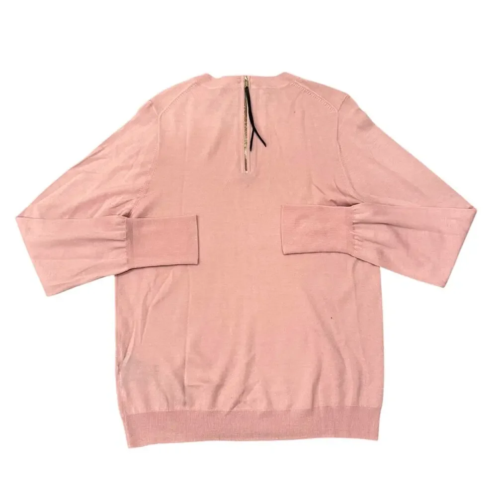 NWT FLAWED Coach Merino Wool Zip Back Deco Pink Crew Sweater Size Large